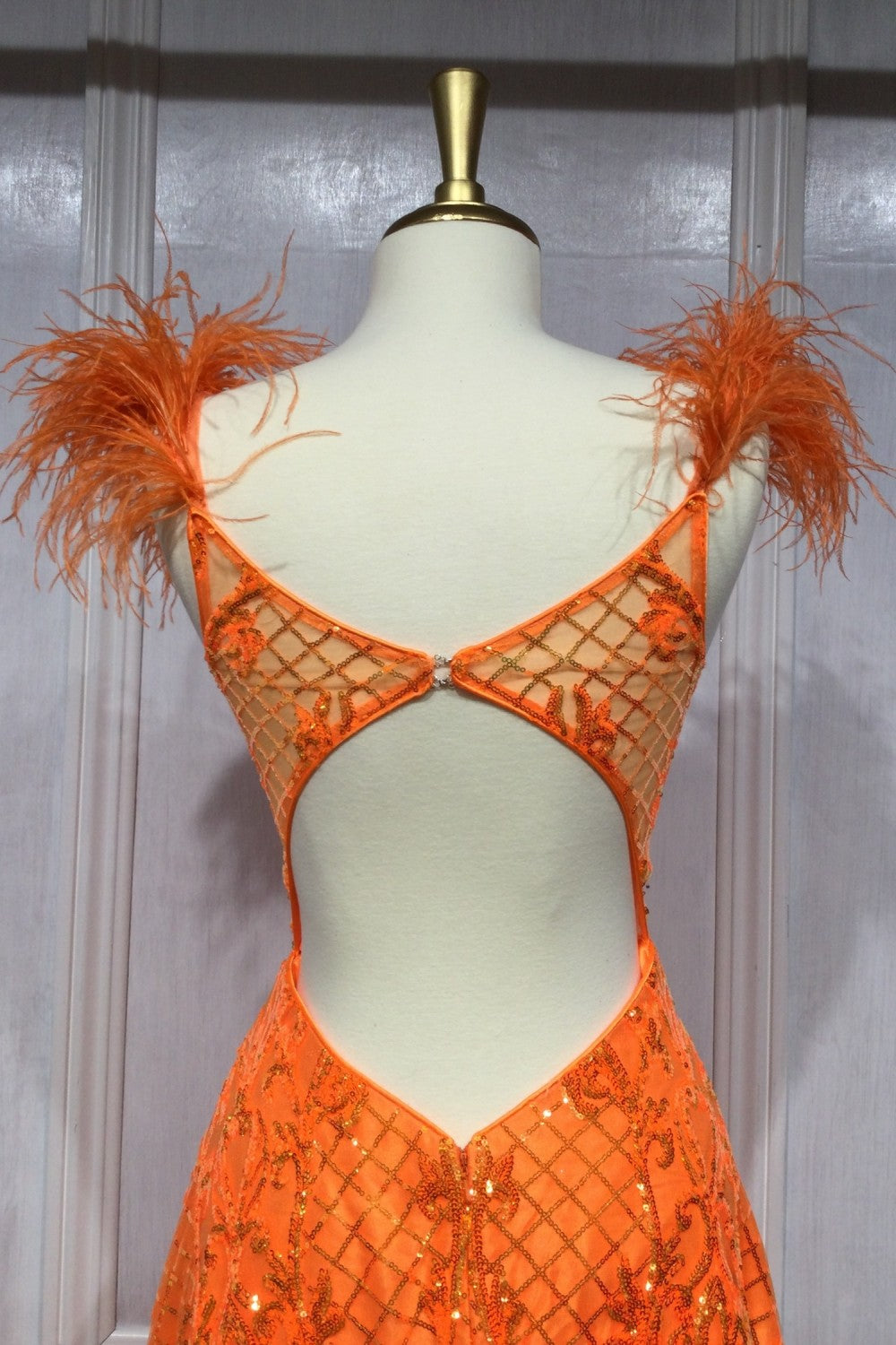 Feathered Ball Gown By Ladivine KV1076 - Women Evening Formal Gown - Special Occasion 2 / Neon-orange Feathered Ball Gown By Ladivine KV1076 - Women Evening Formal Gown - Special Occasion 2 / Neon-orange