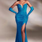 Ocean-blue Strapless Stretch with Gloves Slit Gown CD889 - Women Evening Formal Gown - Special Occasion