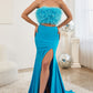 Ocean-blue Two Piece Feather Gown C141 - Women Evening Formal Gown - Special Occasion
