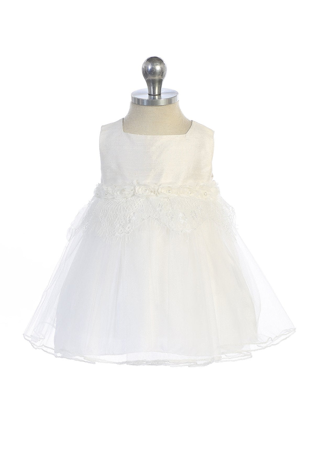 Off-White Baby Lace Silk Pearl Party Dress-AS464