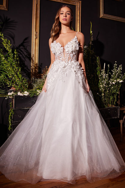 Off-White Floral Applique A-line Bridal Gown CM321W - Women Evening Formal Gown - Special Occasion