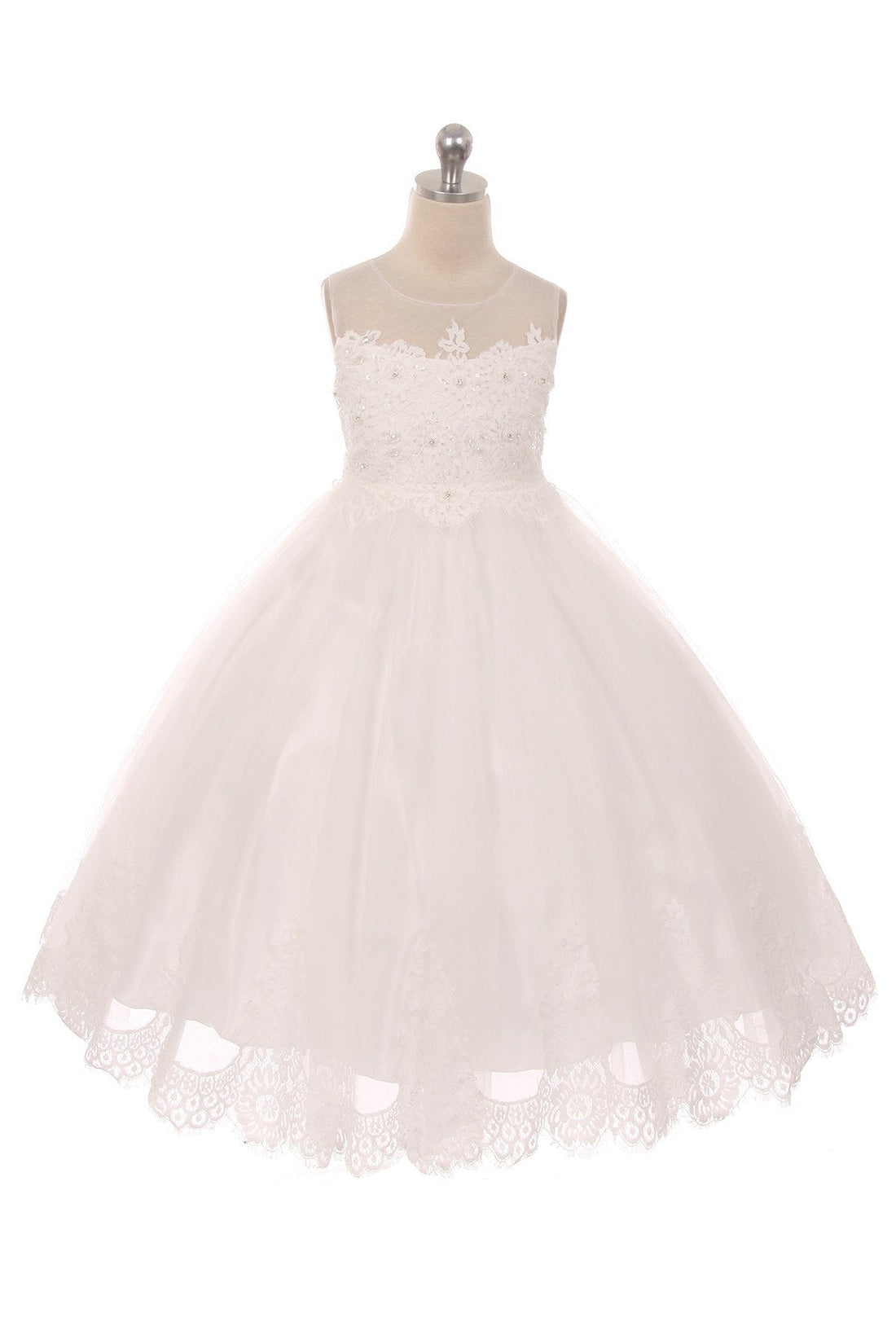 Off-White Girl Dress - Lace Applique Illusion Bateau Dress - AS7007 Kids Dream