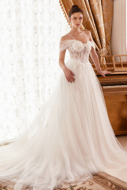 Off-White Layered Tulle A-Line Bridal Gown with Corset Bodice WN307