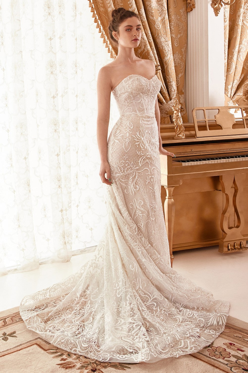 Off-White Nude_2 Lace Off The Shoulder Mermaid Bridal Gown A1104W