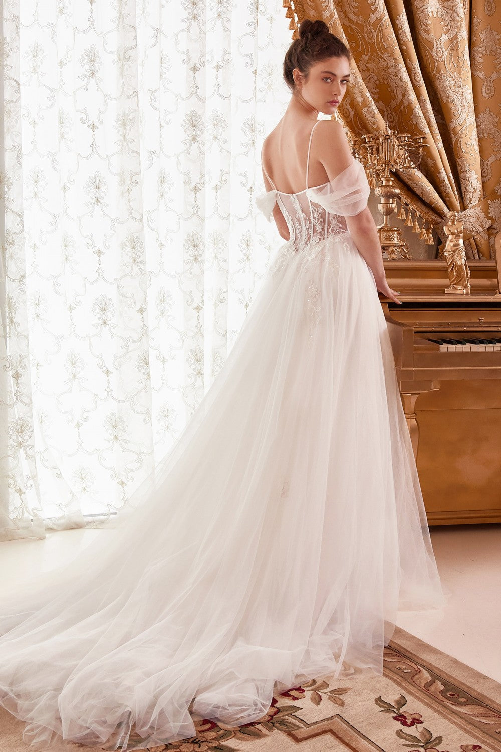 Layered Tulle A-Line Bridal Gown with Corset Bodice by Ladivine WN307 4 / Off-white