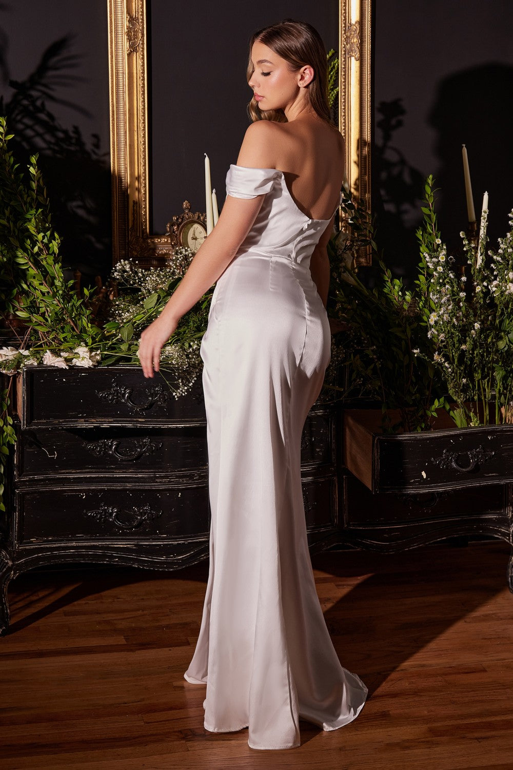 Off-White_1 Satin Off The Shoulder Sheath Gown 7492W - Women Evening Formal Gown - Special Occasion-Curves
