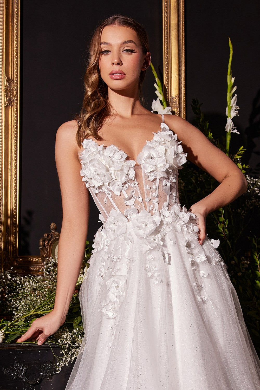 Floral Applique Corset A-line Bridal Gown By Ladivine CM321W - Women E –  Ariststyles