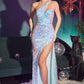 Opal-blue One Shoulder Sequin with Slit Gown C140 - Women Evening Formal Gown - Special Occasion