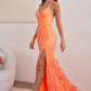 Orange V-Neck Feather Applique Slit Gown CD0209 - Women Evening Formal Gown - Special Occasion