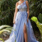 Paris-blue Lace One Shoulder Tulle Slit Gown A1140 Penelope Gown - Special Occasion