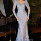 Paris-blue Long Sleeve Glitter Slit Gown CD989 - Women Evening Formal Gown - Special Occasion-Curves