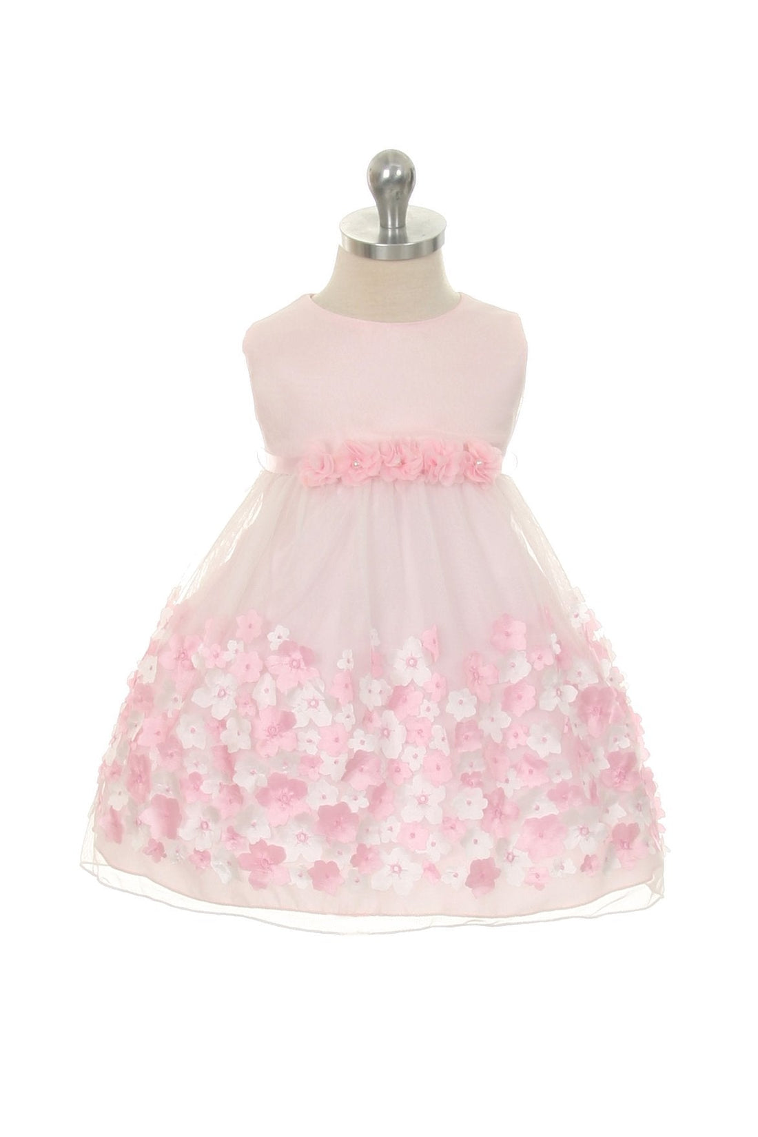 Pink Baby Mesh Flowers Taffeta Party Dress-AS333