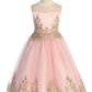 Pink Girl Dress - Gold Cording Embroidery Dress - AS552 Kids Dream