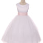 Pink Girl Dress - Ivory Satin Sash Bow Girl Dress - AS411 Kids Dream