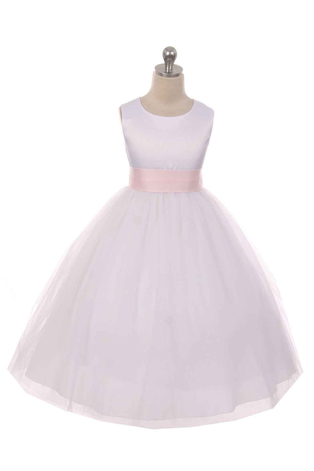 Pink Girl Dress - Ivory Satin Sash Bow Girl Dress - AS411 Kids Dream