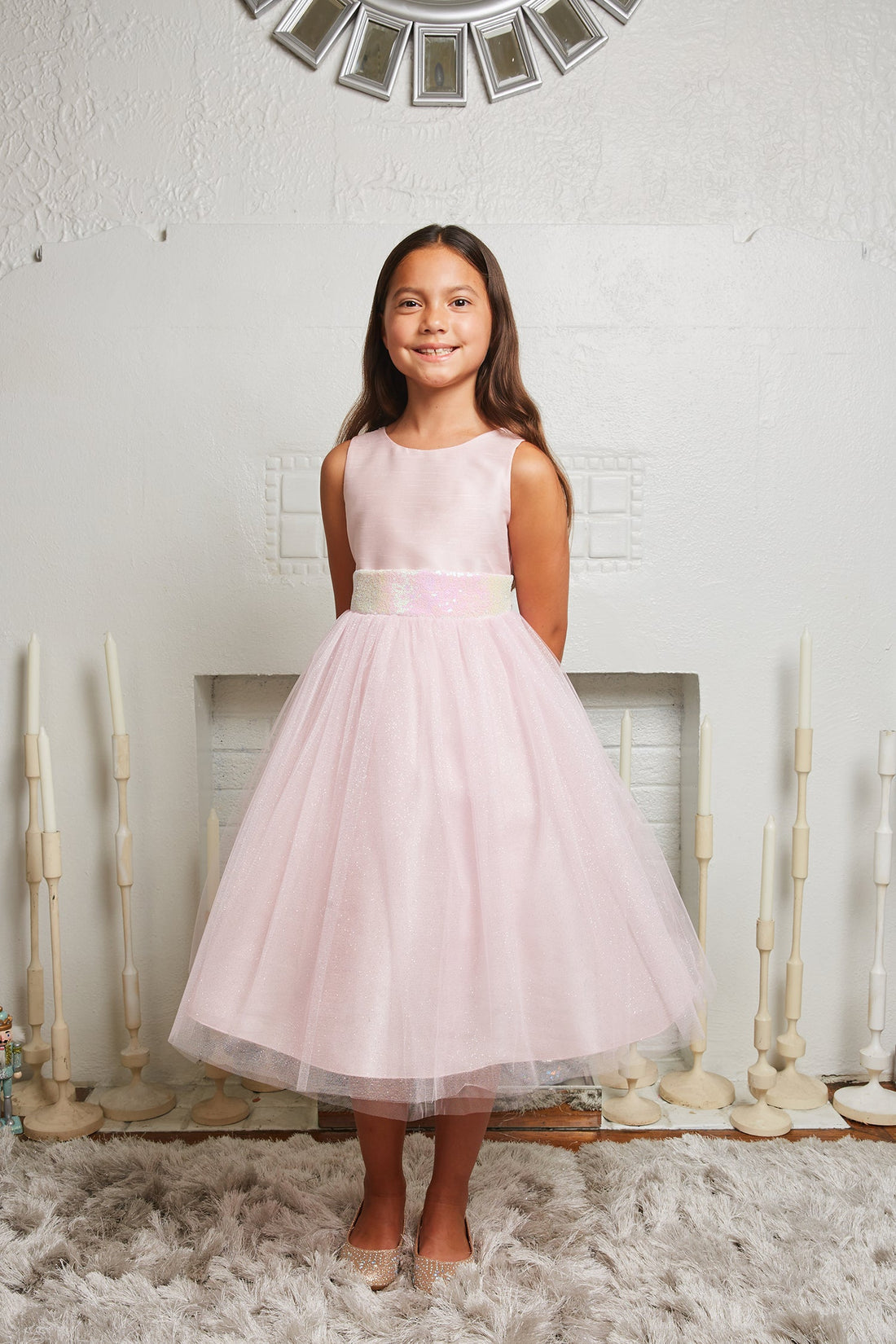 kids sequin dress Dream Little Girls Blush Glitter Tulle Flower Girl 4 Flowy A Lola + The Boys Big