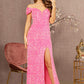 Pink Off Shoulder Sequin Mermaid Women Formal Dress - GL3148 - Special Occasion-Curves