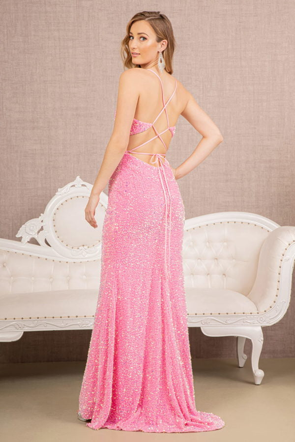 pink velvet mermaid dress Elizabeth K GL3142 Embroidered Gown