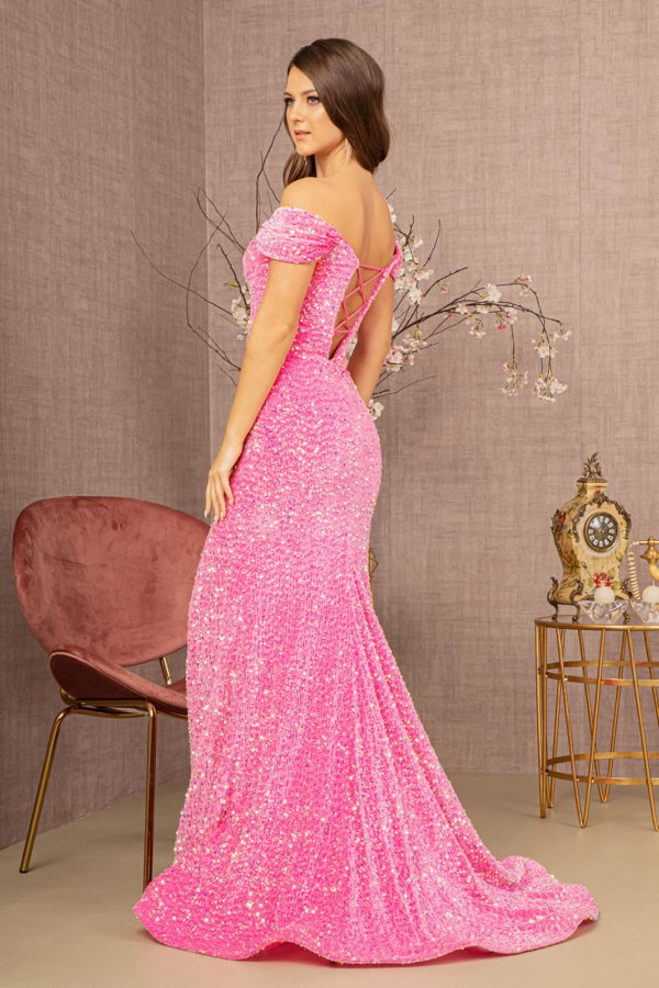 Pink_1 Off Shoulder Sequin Mermaid Women Formal Dress - GL3148 - Special Occasion-Curves