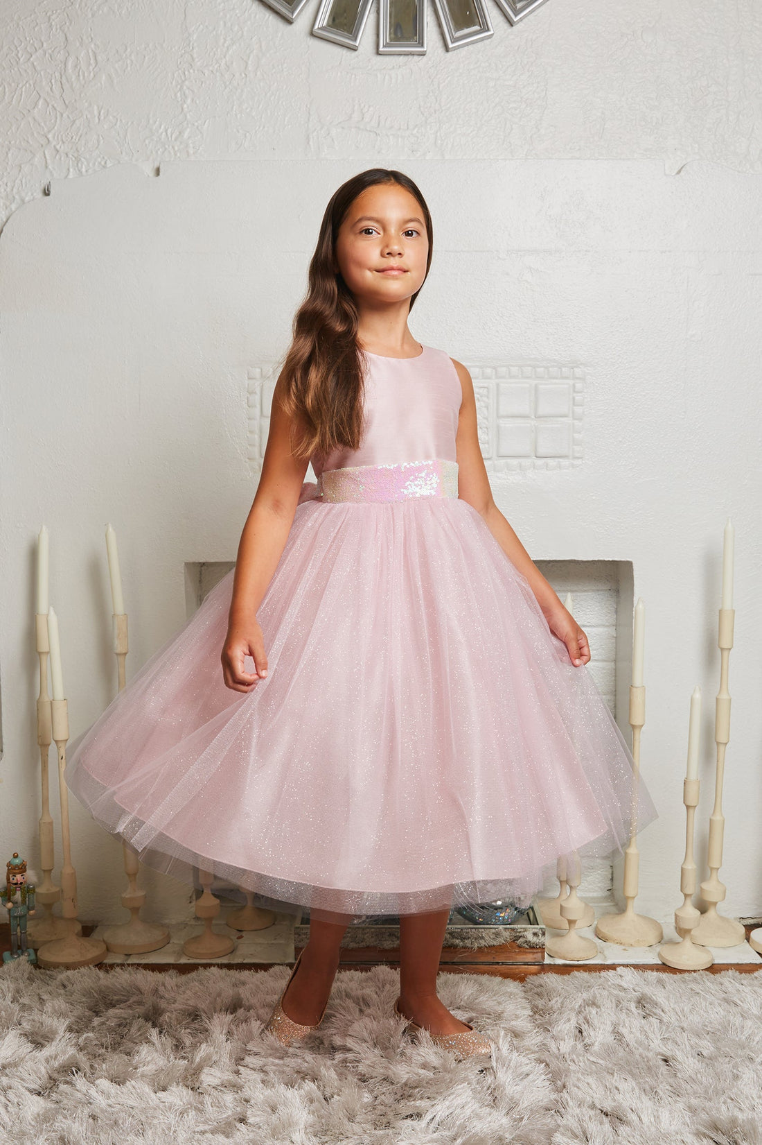 Pink_3 Girl Dress - Pink Sequin Back V Bow Dress - AS498 Kids Dream