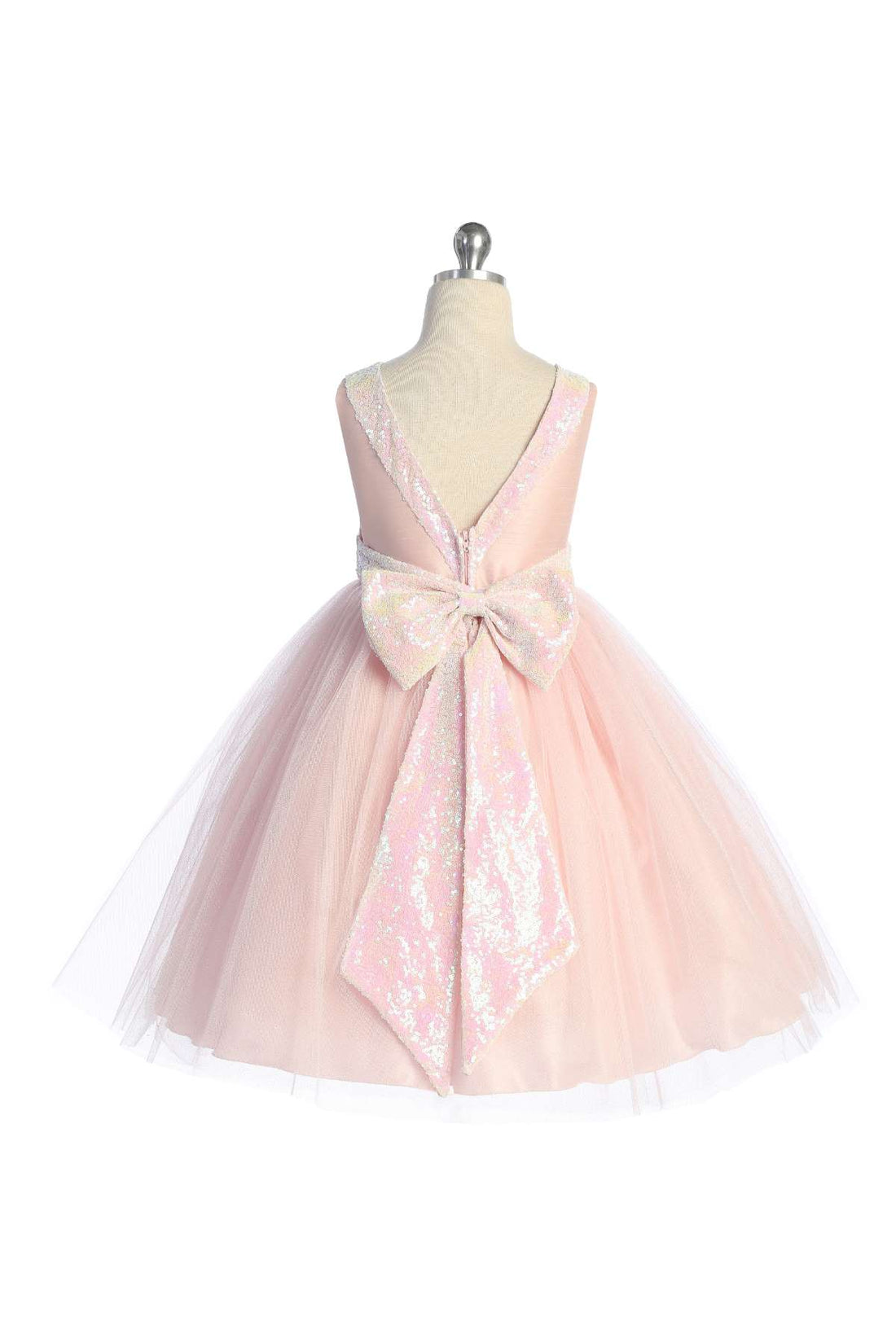 Pink_5 Girl Dress - Pink Sequin Back V Bow Dress - AS498 Kids Dream