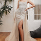 Platinum Tulle Layered Corset Slit Gown with Overskirt CD993 - Women Evening Formal Gown - Special Occasion