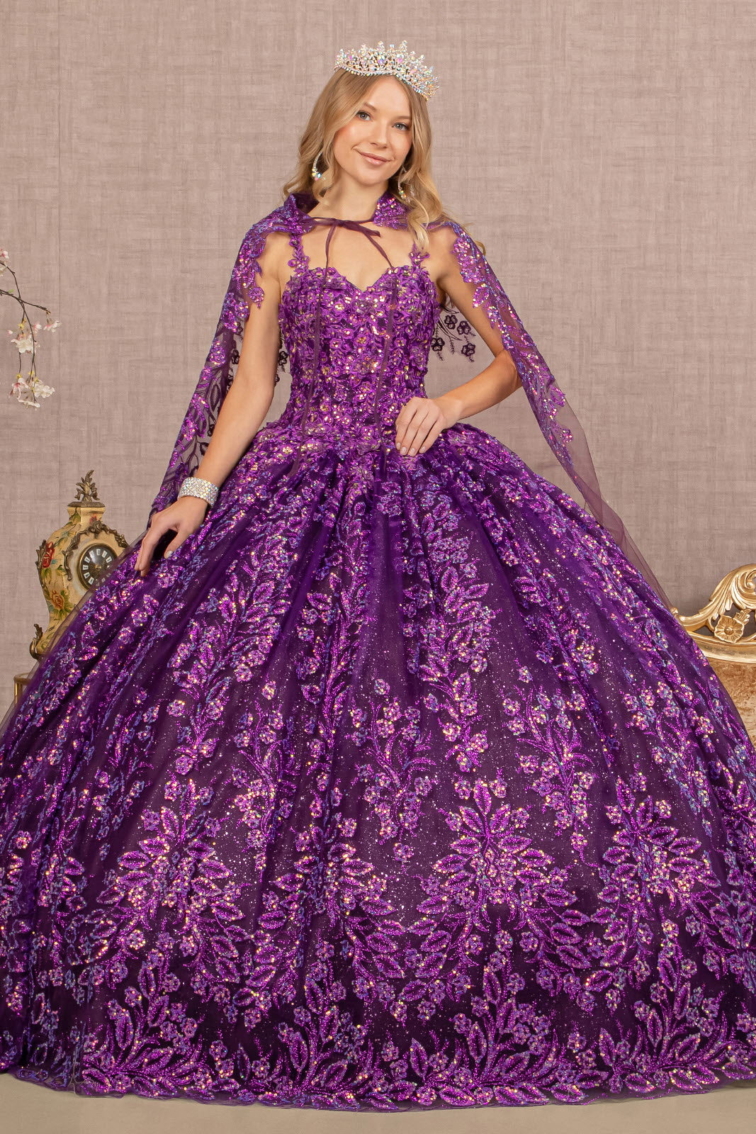 Purple Beautiful Glitter Sweetheart Quinceanera Dress - GL3170