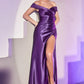 Purple Off The Shoulder Slit Gown CD8295 - Women Evening Formal Gown - Special Occasion-Curves