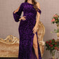 Purple Sequin Asymmetric Velvet Mermaid Dress - GL3159 - Special Occasion-Curves