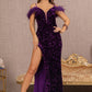 Purple Sequin Cut-away Shoulder Mermaid Slit Women Formal Dress - GL3149 - Special Occasion-Curves