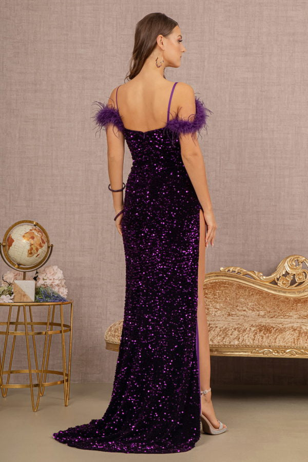 Purple_1 Sequin Cut-away Shoulder Mermaid Slit Women Formal Dress - GL3149 - Special Occasion-Curves