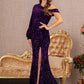 Purple_2 Sequin Asymmetric Velvet Mermaid Dress - GL3159 - Special Occasion-Curves