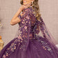 Purple_4 Off Shoulder 3-D Butterfly Sheer Bodice Quinceanera Dress with Long Mesh Cape - GL3171
