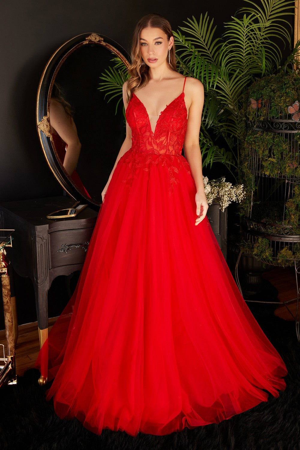 Red A-Line Layered Tulle Gown CD2214 - Women Evening Formal Gown - Special Occasion