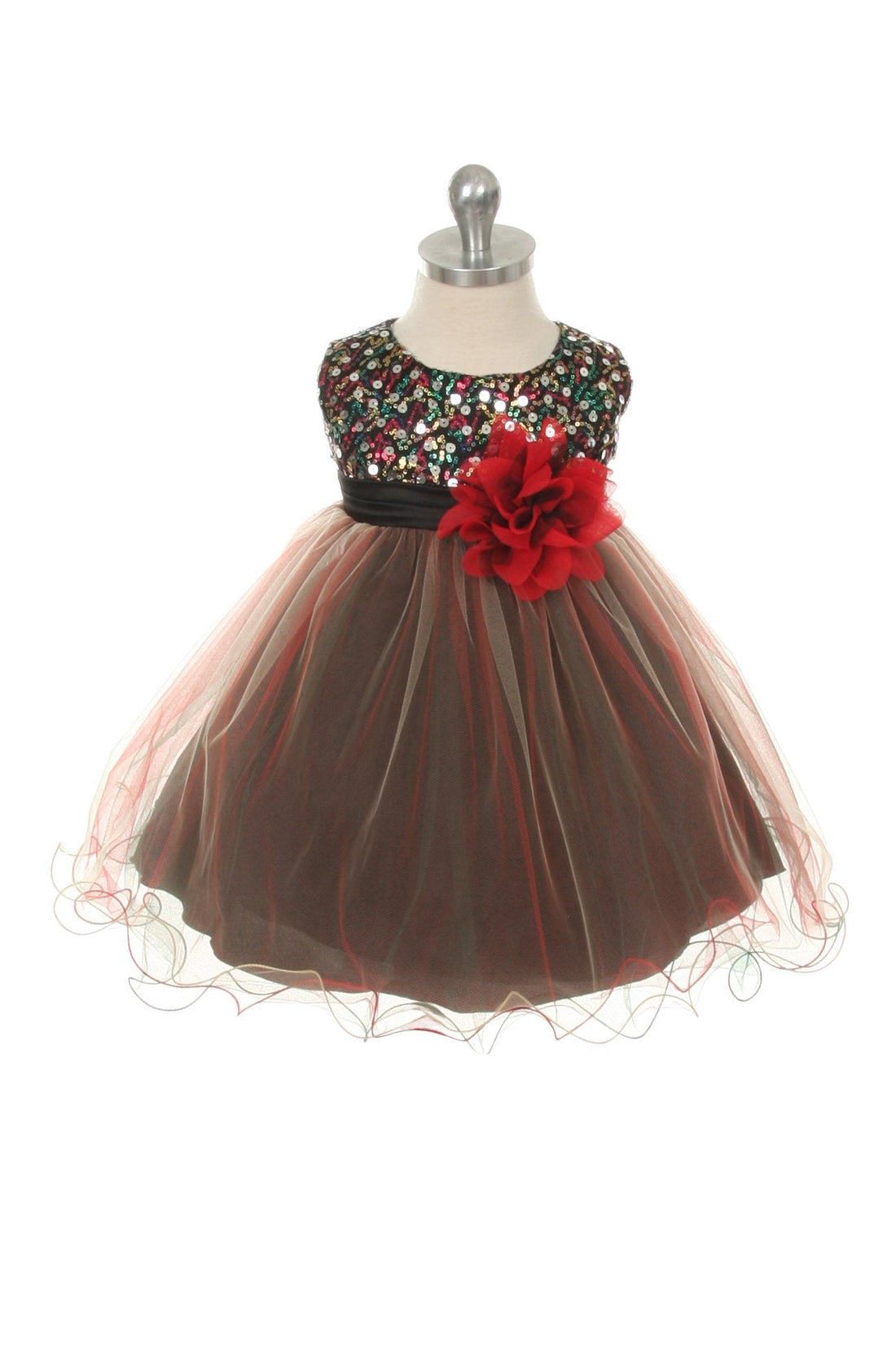 Red Baby Tulle Multi-Sequin Party Dress-AS328