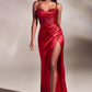 Red Fitted Corset Satin Slit Gown CD265 - Women Evening Formal Gown - Special Occasion