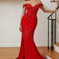 Red Floral Off The Shoulder Gown CC2171 - Women Evening Formal Gown - Special Occasion