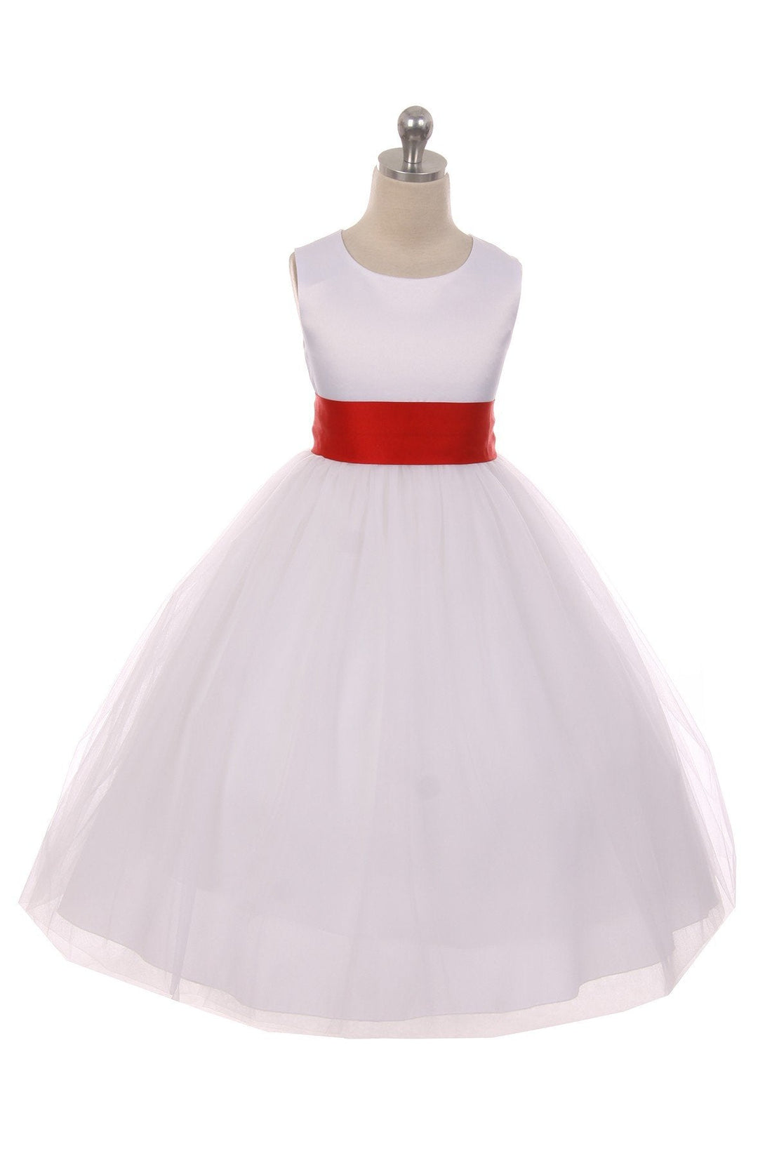 Red Girl Dress - Ivory Satin Sash Bow Girl Dress - AS411 Kids Dream