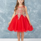 Red Girl Dress with Floral Applique Bodice - AS7013