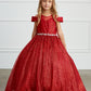 Red Girl Dress with Glitter Illusion Neckline - AS7029