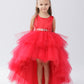 Red Girl Dress with Ruffled Tulle High-Low Dress - AS5658