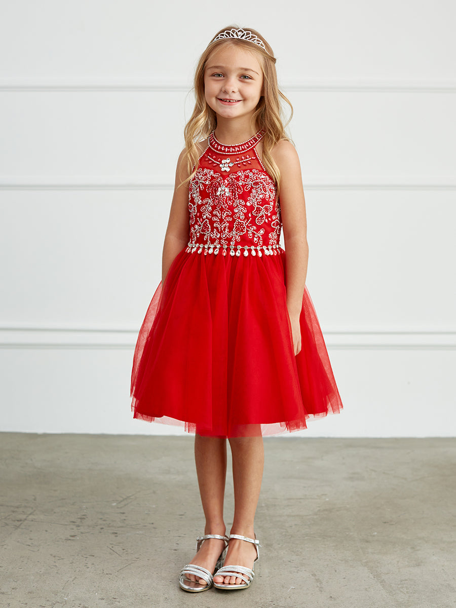 redgirl dress Short Choker Style Flower Girl Pageant Dress 7037 2 / Red
