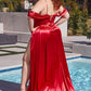 Red Off Shoulder Satin Sheath Slit Gown CD875C - Women Evening Formal Gown - Curves
