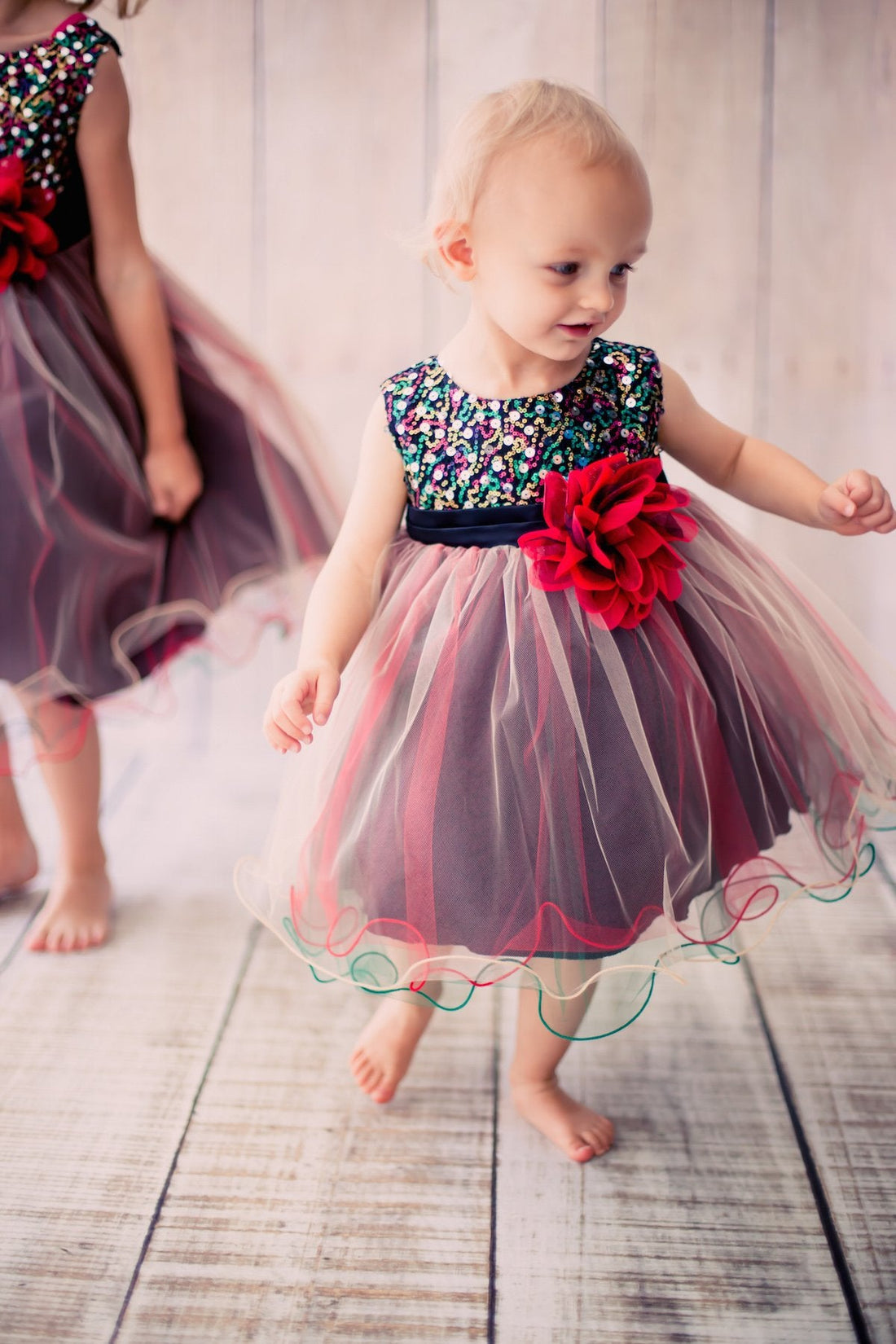 Kids Dream Baby Girls Teal Multi Sequin Tulle Special Occasion Dress 24M