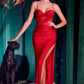 Red_1 Corest Sheath Draped Slit Gown CD274 - Women Evening Formal Gown - Special Occasion
