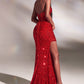 Red_1 Fitted Halter Sequin Slit Gown CD883 - Women Evening Formal Gown - Special Occasion