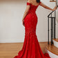 Red_1 Floral Off The Shoulder Gown CC2171 - Women Evening Formal Gown - Special Occasion