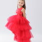 Red_1 Girl Dress with Ruffled Tulle High-Low Dress - AS5658