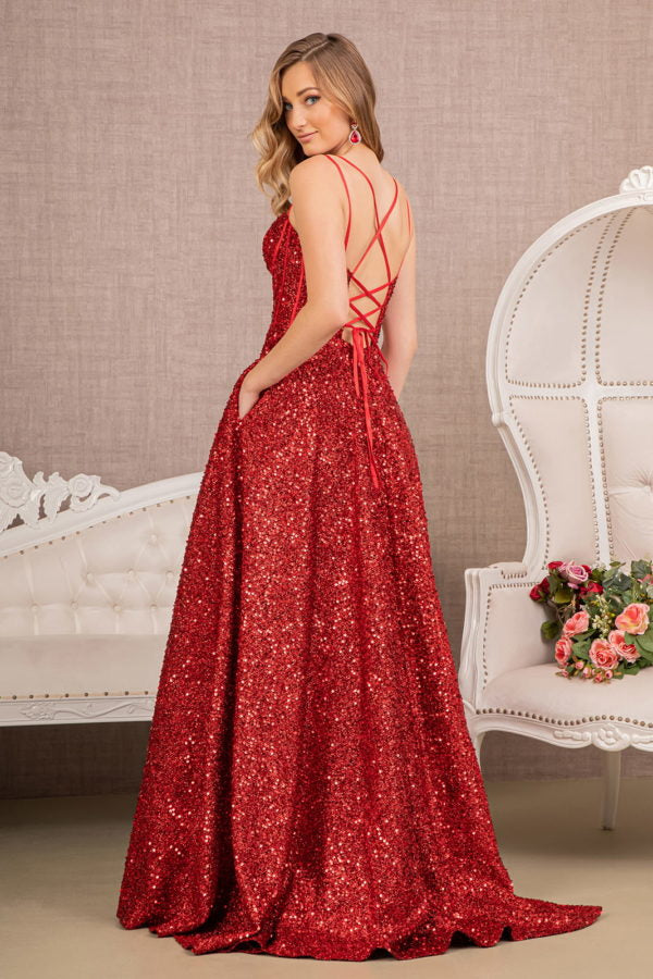 Red_1 Sequin Sweetheart A-Line Women Formal Dress - GL3132 - Special Occasion-Curves
