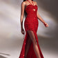 Red_2 Fitted Halter Sequin Slit Gown CD883 - Women Evening Formal Gown - Special Occasion